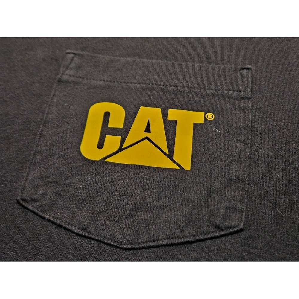 Caterpillar Cat Logo Pocket Tee Men's T-Shirt XL Black Yellow Neck Tape - Picture 4 of 9